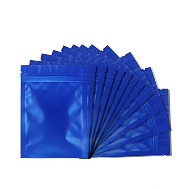 100 Pack Smell Proof Bags - 3 x 4 Inch Resealable Mylar Bags Foil Pouch Flat Bag with Clear Window Blue