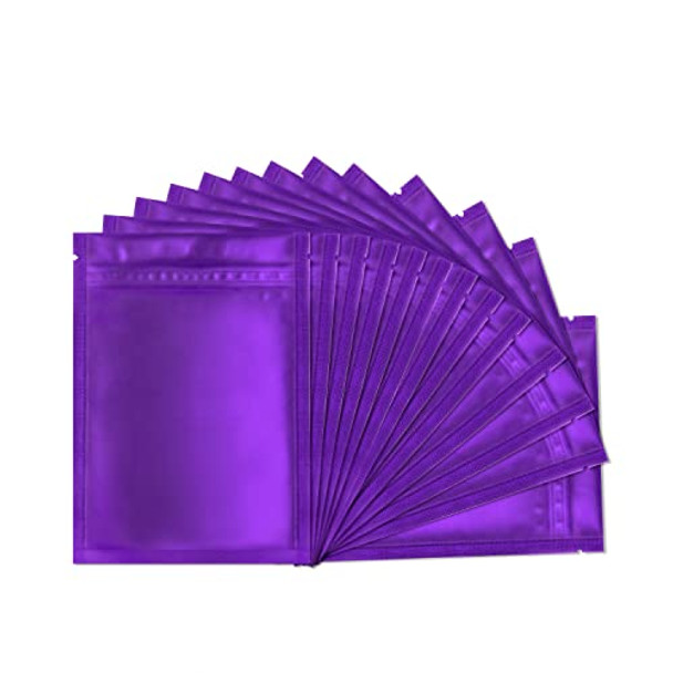 Mylar Bags for Food Storage - 100 Pack 3.3 x 5.1 Inch Resealable Smell Proof Bags Foil Pouch Flat Bag with Front Window Purple