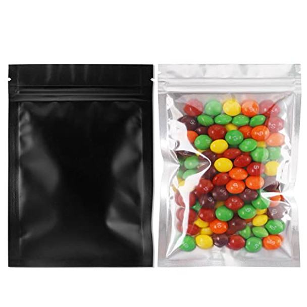Smell Proof Bags - 100 Pack 3.3 x 5.1 Inch Resealable Mylar Bags Foil Pouch Flat Bag with Clear Window Black