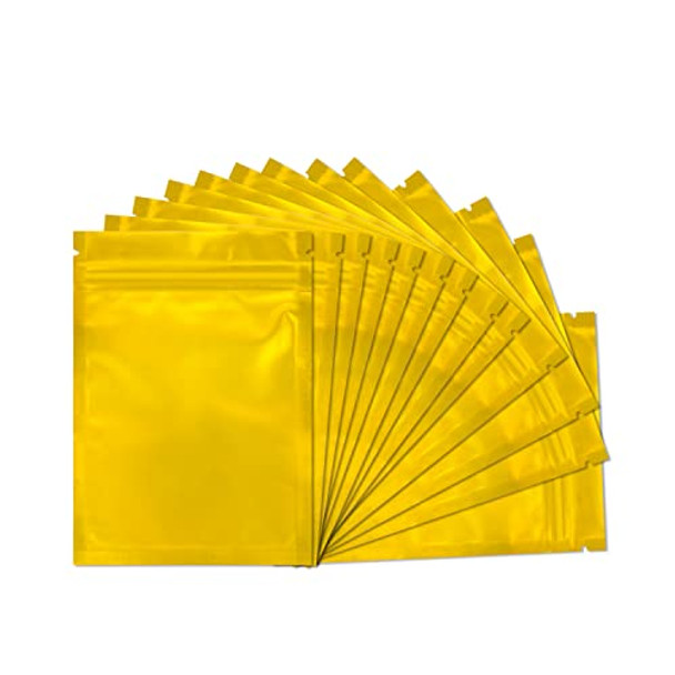 100 Pack Mylar Bags - 4 x 6 Inch Resealable Smell Proof Bags Foil Pouch Flat Bag with Front Window Golden