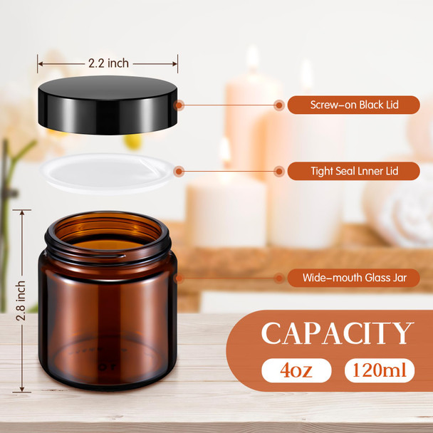 36 Pcs 4 oz Glass Jars with Lids Leakproof Round Airtight Jars Empty Cosmetic Jars with Inner Liners Lid for Storing Lotions Powder Ointments Candle Making (Black,Amber) 36 Pcs 4 oz Glass Jars with Lids Leakproof Round Airtight Jars Empty Cosmetic Jars with Inner Liners Lid for Storing Lotions Powder Ointments Candle Making (Black,Amber)