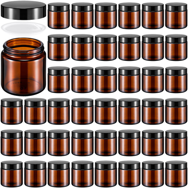 48 Pcs 4 oz Glass Jars with Lids Leakproof Round Airtight Jars Empty Cosmetic Jars with Inner Liners Lid for Storing Lotions Powder Ointments Candle Making (Black,Amber)