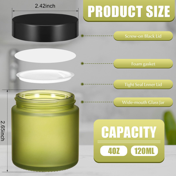 24 Pcs 4 oz Glass Jars with Lids Leakproof Round Airtight Jars Empty Cosmetic Jars with Inner Liners Lid for Storing Lotions Powder Ointments Candle Making (Pea Green) 24 Pcs 4 oz Glass Jars with Lids Leakproof Round Airtight Jars Empty Cosmetic Jars with Inner Liners Lid for Storing Lotions Powder Ointments Candle Making (Pea Green)