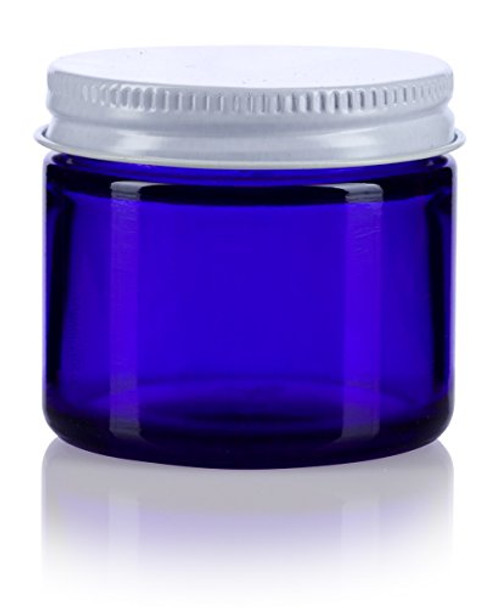 (Case of 160) 1 oz Cobalt Blue Glass Jar Straight Sided w/ White Metal Cap