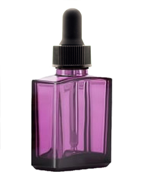 1 oz Purple SQUARE Glass Bottle w/ Black  Regular Dropper