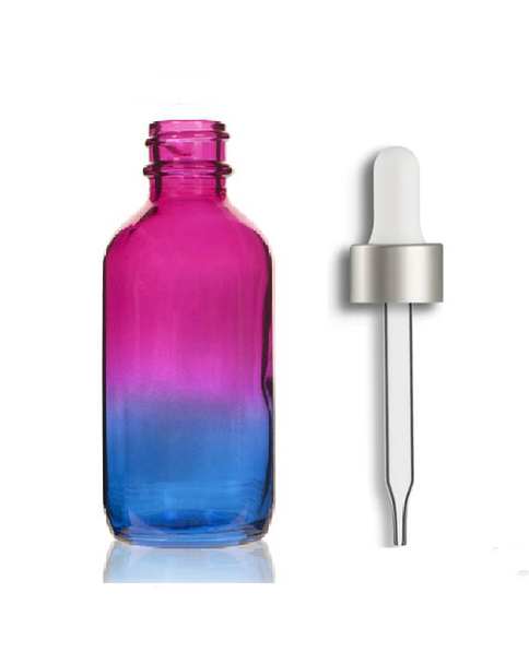 4 oz Multi Fade Cosmic Cranberry and Teal w/ White-Matte Silver Glass Dropper