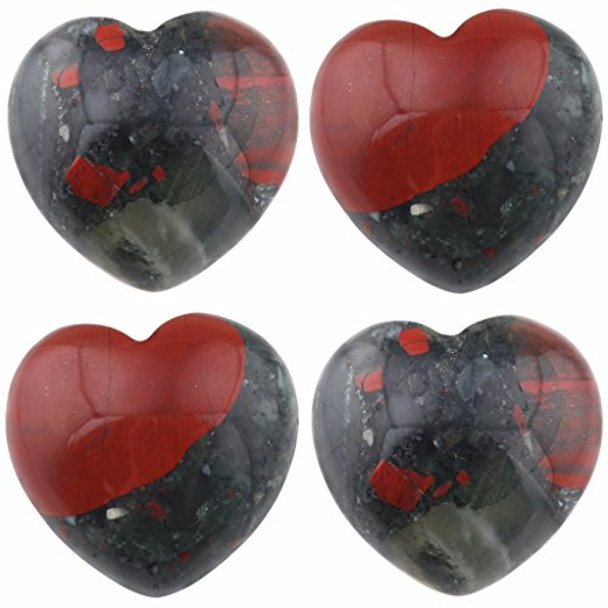Rockcloud Healing Crystal Africa Bloodstone Heart Love Carved Palm Worry Stone Chakra Reiki Balancing 0.8" Mini Size(Pack of 4)