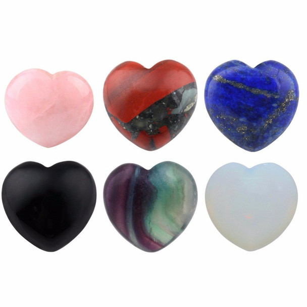 Rockcloud Healing Crystal 0.8 inch Heart Love Carved Palm Worry Stone Chakra Reiki Balancing(Pack of 6)