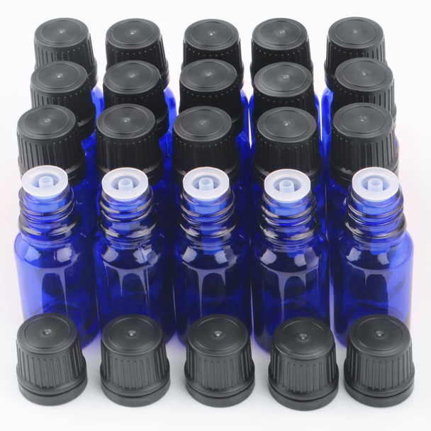 10 ml(1/3 oz) Sample Glass Bottles For Essential Oils 20 Pcs Empty Glass Dropper Vials With Orifice Reducers For DIY Perfume Aromatherapy Fragrance Cosmetic Oils (blue)