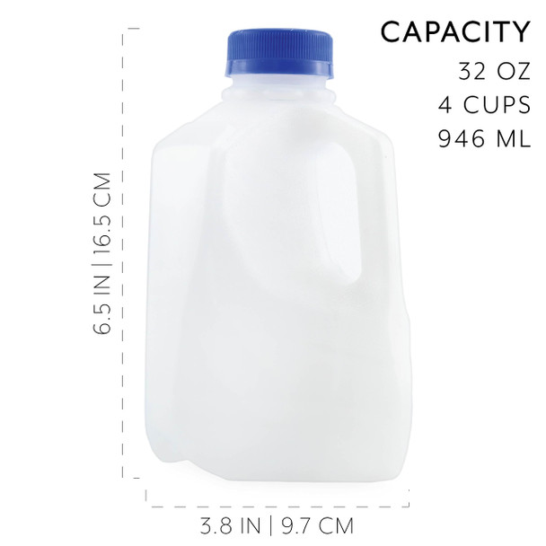 Cornucopia 32oz Plastic Jugs (6-Pack); 1-Quart / 32-Ounce Bottles with Caps for Juice, Water, Sports and Protein Drinks and Milk, BPA-Free Cornucopia 32oz Plastic Jugs (6-Pack); 1-Quart / 32-Ounce Bottles with Caps for Juice, Water, Sports and Protein Drinks and Milk, BPA-Free