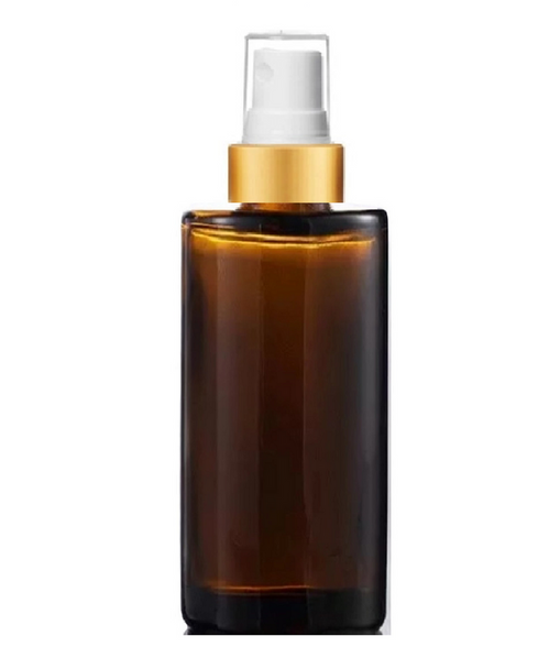 2 oz Amber Cylinder Glass Bottle with White Matte Gold Fine Mist Sprayer