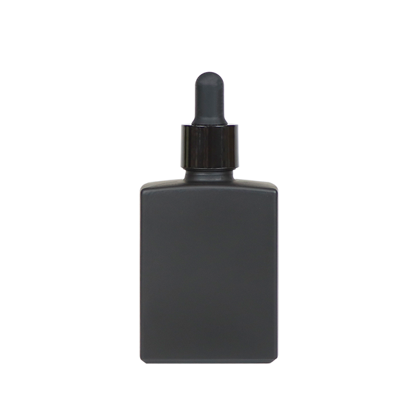 50ml Matte Black Square Glass Bottle 18-415 Neck Finish w/ Black Bullnose Dropper