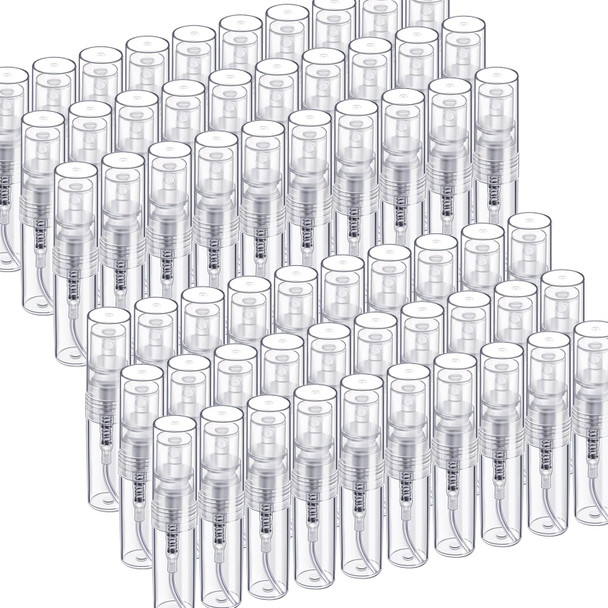 Fandamei Mini Spray Bottle, 60PCS 2ml Mini Clear Plastic Spray Bottle Empty, Fine Mist Refillable Mini Perfume Bottle. Small Empty Sample Containers Bottle. 2ml, 60 Pack, Clear