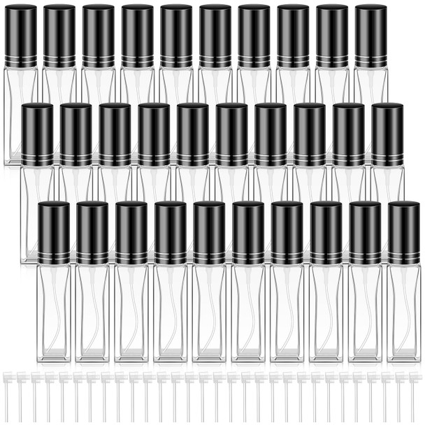 30 Pcs 8 ml Glass Refillable Perfume Bottles Travel Perfume Atomizer No Leak Perfume Spray Bottle Mini Perfume Decanter Clear Perfume Container Fragrance Bottle (Black)