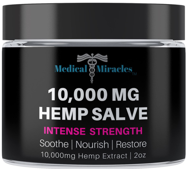 Medical Miracles Hemp Salve Intense Strength 10,000 MG. Ideal for HIPS, Joints, Neck, Back, Elbows, Fingers, Hands, and Knees. 100% Natural - Proudly Made in USA