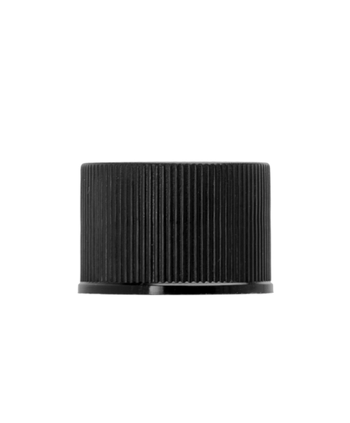 Black PP plastic 20-410 ribbed skirt lid with foam liner