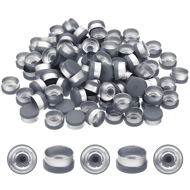 13mm Flip Off Caps, 100 Pcs Flip Off Caps Flip Off Seals Flip Off Vial Seals Plastic Aluminum Caps Cover for Glass Vial, Grey