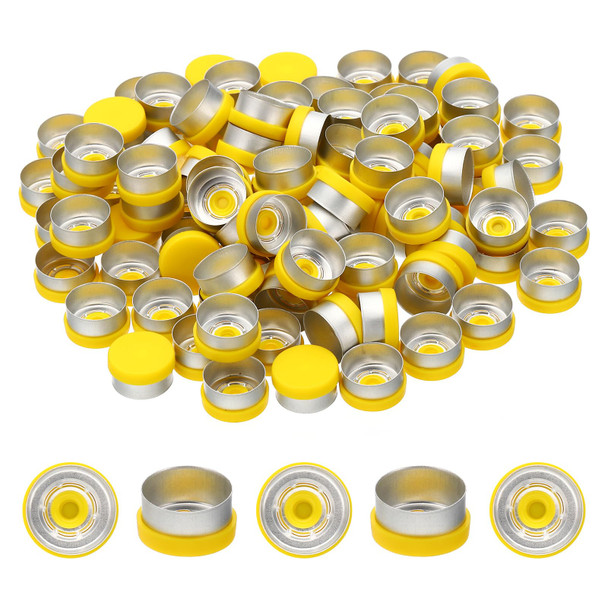 13mm Flip Off Caps, 100 Pcs Flip Off Caps Flip Off Seals Flip Off Vial Seals Plastic Aluminum Caps Cover for Glass Vial, Yellow