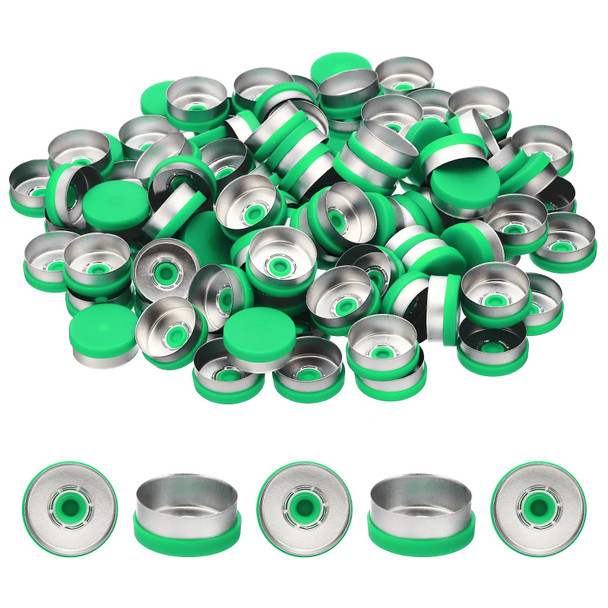 20mm Flip Off Caps, 100 Pcs Flip Off Caps Flip Off Seals Flip Off Vial Seals Plastic Aluminum Caps Cover for Glass Vial, Green
