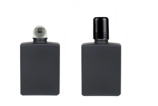 50ml Matte Black Square Glass Bottle 18-415 Neck Finish w/ Steel Roller Ball and Black Cap 50ml Matte Black Square Glass Bottle 18-415 Neck Finish w/ Steel Roller Ball and Black Cap