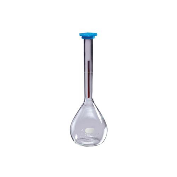 Corning Pyrex 5600-100 Borosilicate Glass 100mL +/- 0.08mL Flat Bottom Class A Lifetime Red Volumetric Flask, with Polyethylene Snap-Cap (Pack of 6)