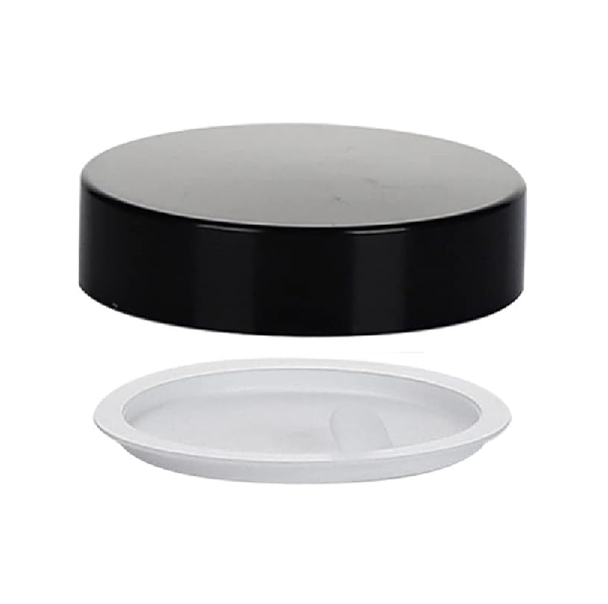 Black ABS lids and White Insert for 15ml AMBER Cream Jar - 48 per Bag