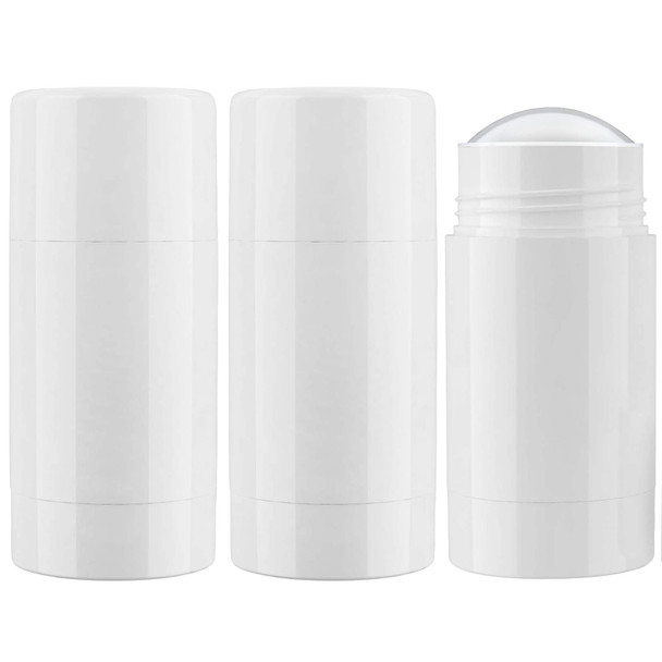 Tekson 2.5oz Empty Refillable Deodorant Containers, 3PCS Twist-UP Containers Tubes, Empty Balm Travel for Lotion Stick(White)