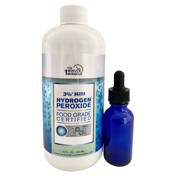 3% Food Grade Hydrogen Peroxide - 16 oz Bottle - 1 Dropper - Recommended by The One Minute Cure Book. The Choice by Professional, Alternative Medicine, and Homeopathic Communities.