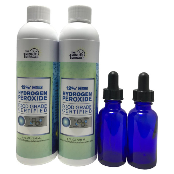 12% Hydrogen Peroxide Food Grade - 2 Bottles and 2 Droppers - Recommended by: The One Minute Cure Book