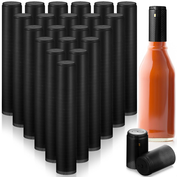 200 Pieces PVC Heat Shrink Capsules Hot Sauce Bottles 28 x 50mm Wine Woozy Bottles Capsules Shrink Caps,5oz 10oz (Black)