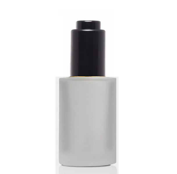1 oz Frosted Cylinder Glass Bottle w/ Black Push Down Dropper