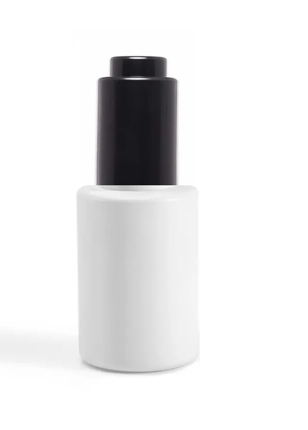 1 oz Matte White Cylinder Glass Bottle w/ Black Push Down Dropper
