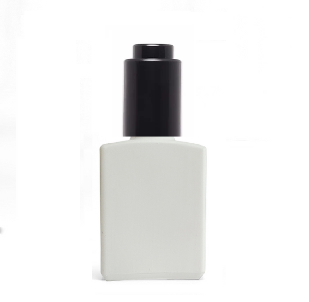 50ml Matte White Square Glass Bottle w/ Black Push Down Dropper