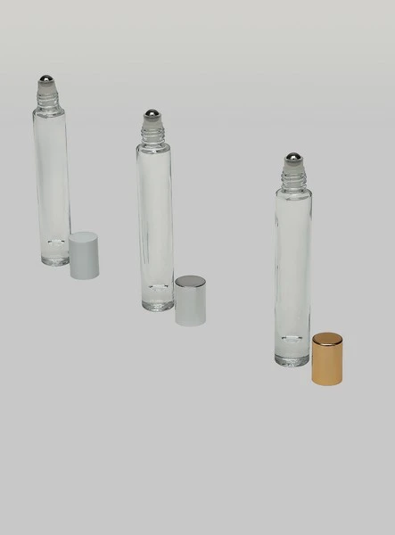 1/3 oz (10ml) Deluxe Round Glass Roll-on Bottle with (Heavy Base Bottom) with Shiny Gold Stainless Caps and Steel Roller Balls