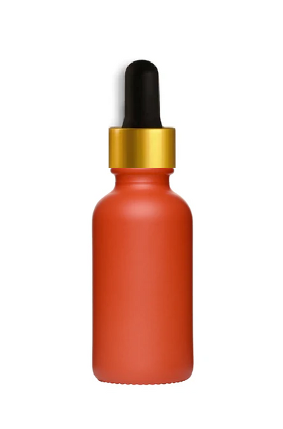 1 oz (30ml) 20-400  Red Orange Glass Boston Round Bottle With Red Gold Calibrated Dropper