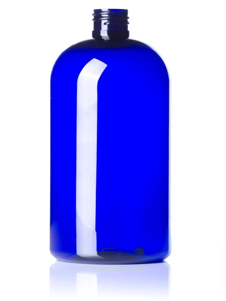 16 oz cobalt blue PET plastic squat boston round bottle