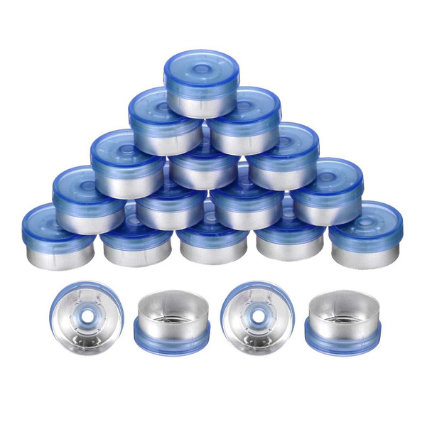 uxcell 13mm Flip Off Caps, 200PCS Burr-Free Flip Off Top Caps Seals Flip Off Aluminum Plastic Vial Flip Off Seals Caps Cover for Glass Vial Freeze-Dried Bottles, Blue/Matte Silver