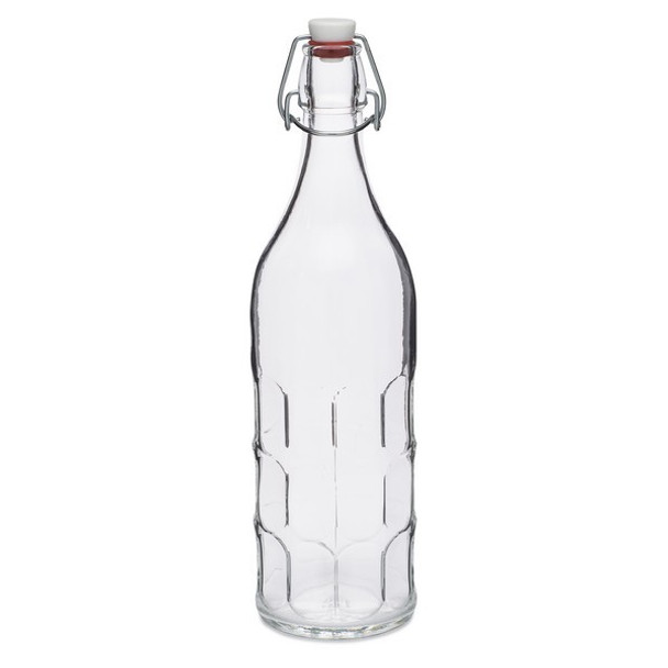 34 oz Clear Glass Round Bale Wire Moresca Bottles (Swing Top Cap) (Case Qty: 20)