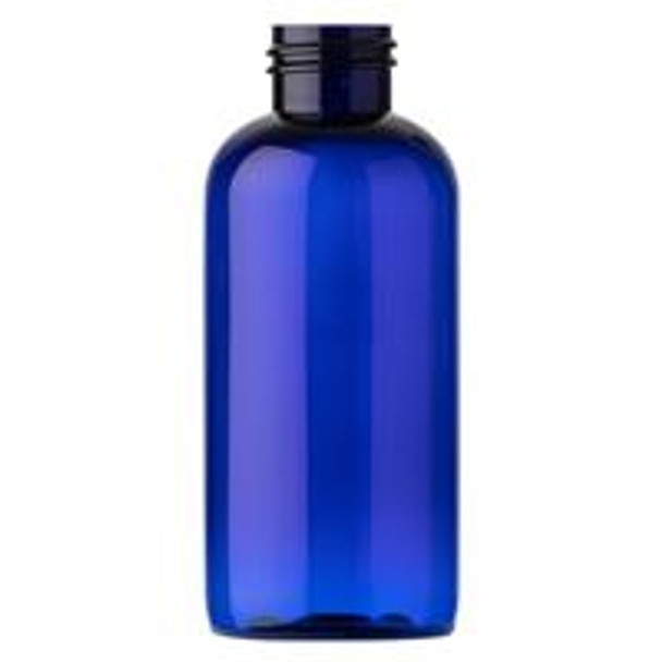 4 oz Blue PET boston round bottle with 24-410 neck finish- Case of 690