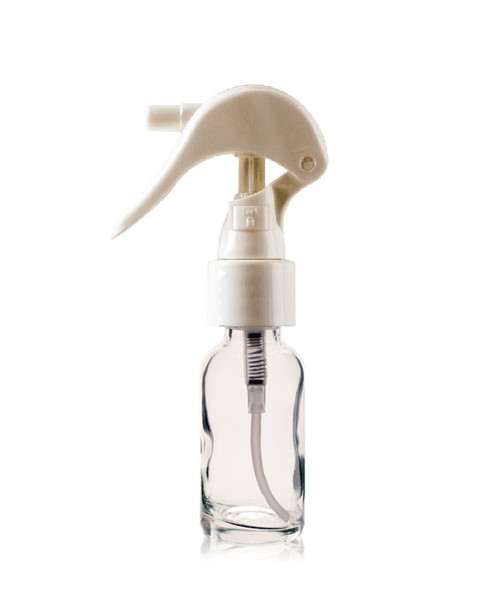 1 oz CLEAR Glass Bottle- w/ White Mini Trigger Spray