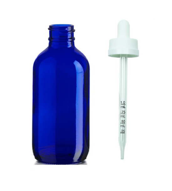 4 oz Blue Glass Bottle w/ White Child Resistant Calibrated Dropper