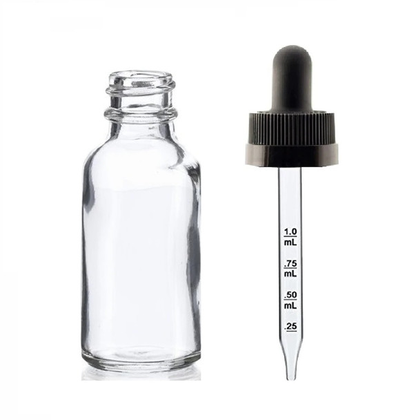 1 oz CLEAR  Glass Bottle w/ Black Child Resistant Calibrated Glass Dropper