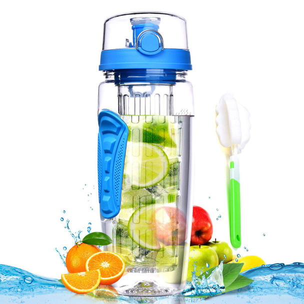 Fruit Infuser Water Bottle 32 oz: Flavored Water & Tea Infusion for Hydration, Protein Shake Sports Container - Blue