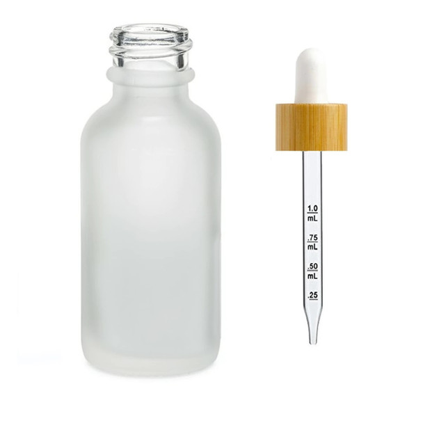 1 oz Frosted Glass Bottle w/ White-Bamboo Calibrated Glass Dropper