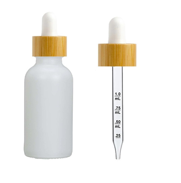 1 oz Matt White Glass Bottle w/ White-Bamboo Calibrated Glass Dropper