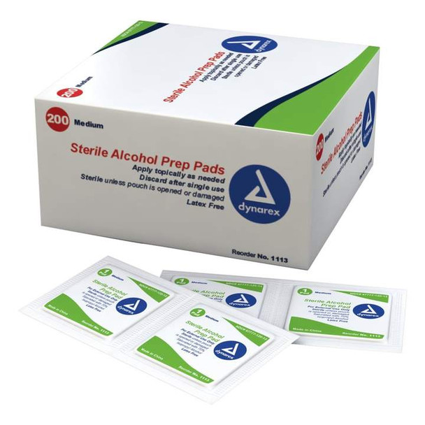 Dynarex Latex Free Sterile Disposable Alcohol Preparation 600 Pads - Medium