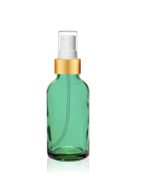 1 oz Caribbean Green  Glass Bottle w/ White-Matte Gold Fine Mist Sprayer