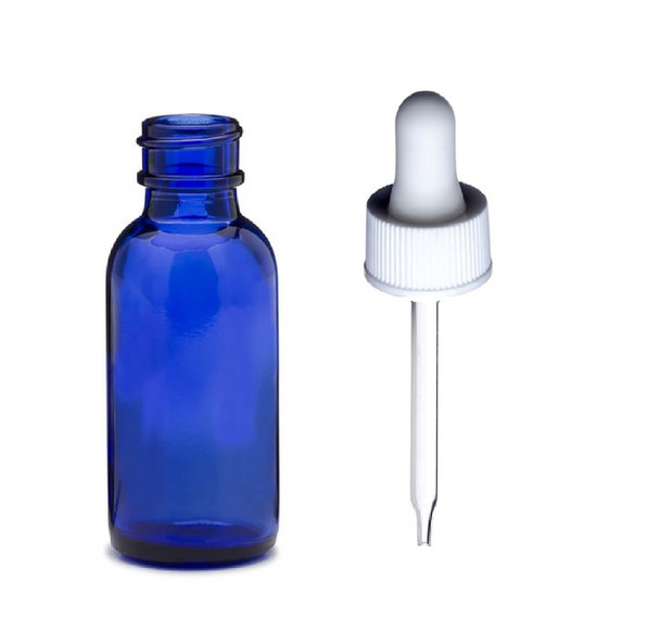1 oz Blue Glass Bottle w/ White Regular Dropper