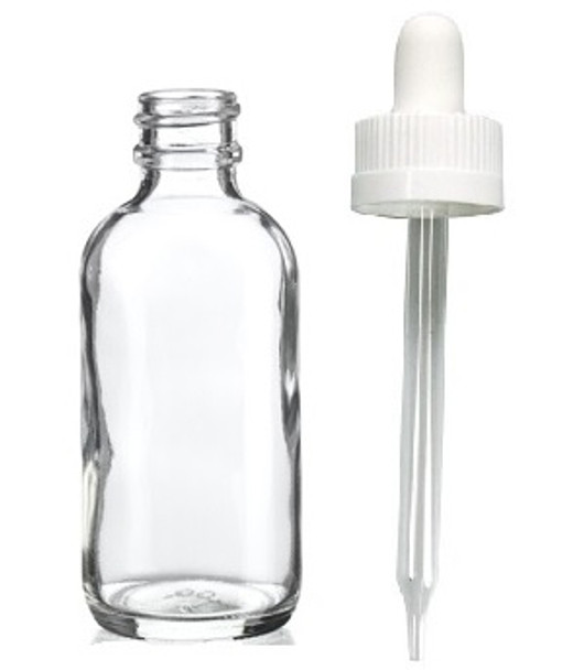 2 oz Clear Glass Bottle w/ White Child Resistant Dropper