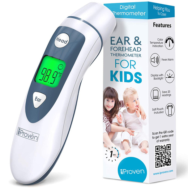 iProven Medical Digital Ear Thermometer with Temporal Forehead Function - Clinically Approved Upgraded Infrared Lens Technology DMT-489 for Better Accuracy - New Medical Algorithm (White Grey)